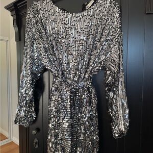 Zara Shimmering Silver Mini Dress